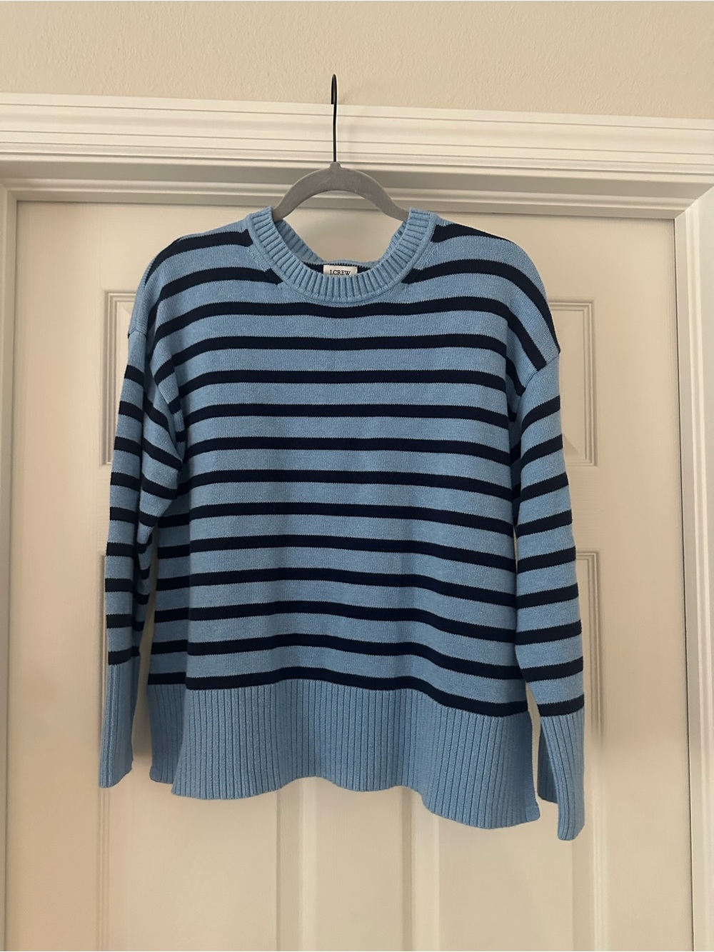 J. Crew 100% Cotton Nautical Coastal Striped Blue Sweater Women’s Size Medium